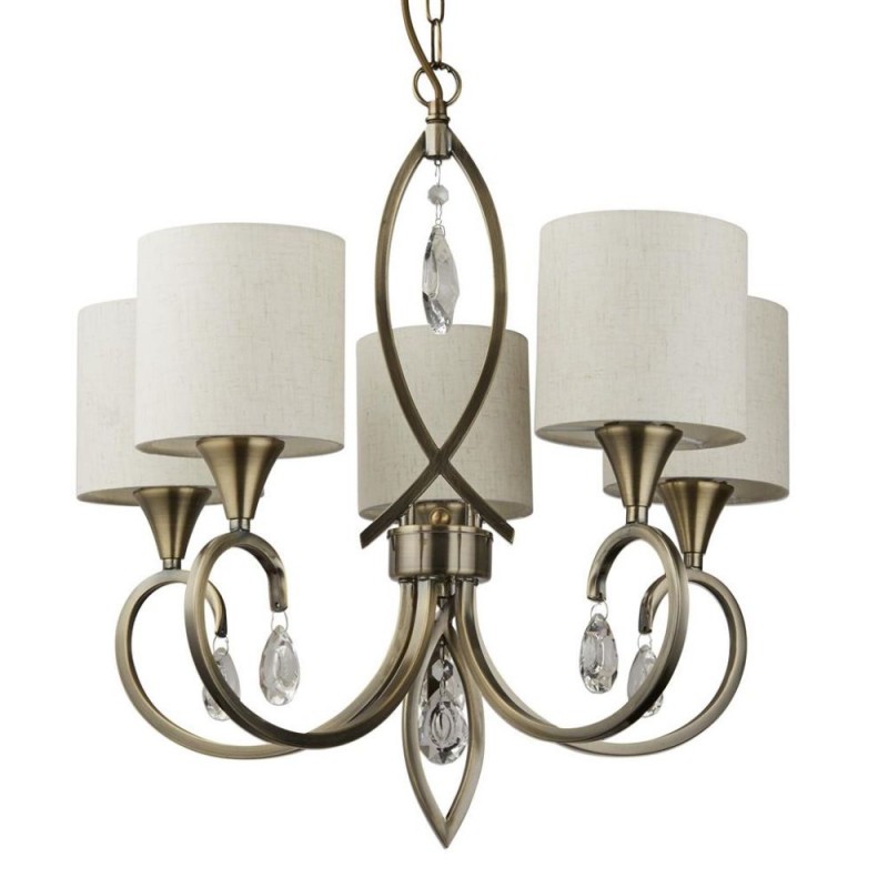 Searchlight-1605-5AB - Alberto - Antique Brass 5 Light Centre Fitting with Oatmeal Shades