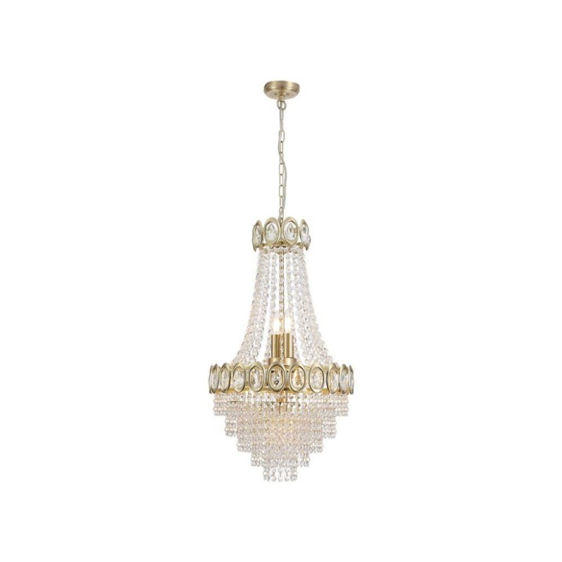 Searchlight-1611-6SB - Louis Philippe - Satin Brass 6 Light Chandelier with Crystal