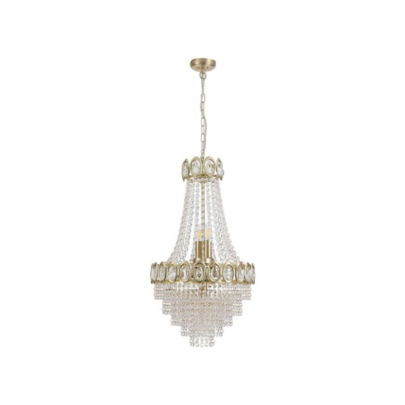 Searchlight-1611-6SB - Louis Philippe - Satin Brass 6 Light Chandelier with Crystal