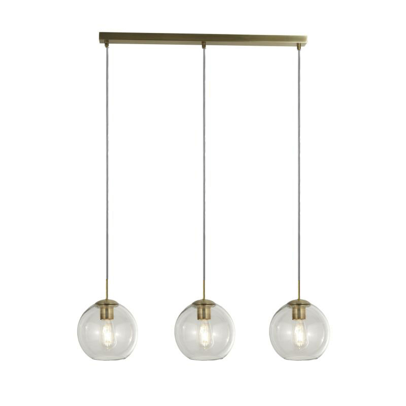 Searchlight-1623-3CL/AB - Balls - Clear Glass with Antique Brass 3 Light over Island Fitting