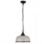 Highworth -  Matt Black Pendant with Textured Clear Glass Highworth -  Matt Black Pendant with Textured Clear Glass