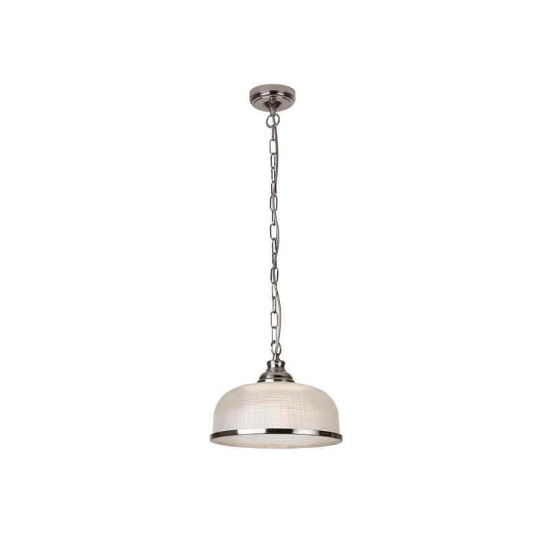 Searchlight-1682SS - Bistro II - Textured Clear Glass & Satin Silver Single Pendant