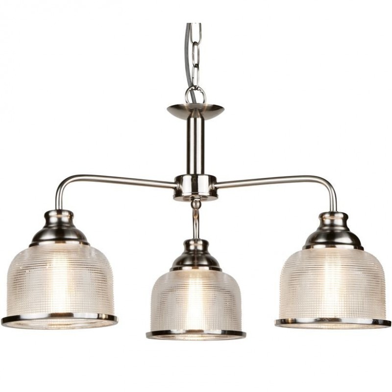 Ceiling Lights - Bistro II - Textured Clear Glass & Satin Silver 3 Light Centre Fitting Searchlight-1683-3SS - Bistro II - Textured Clear Glass & Satin Silver 3 Light Centre Fitting