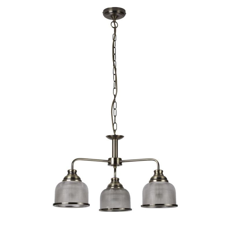 Searchlight-1683-3AB - Bistro II - Textured Clear Glass & Antique Brass 3 Light Centre Fitting