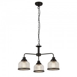 Highworth - Matt Black 3 Light Centre Fitting with Textured Clear Glasses Highworth - Matt Black 3 Light Centre Fitting with Textured Clear Glasses