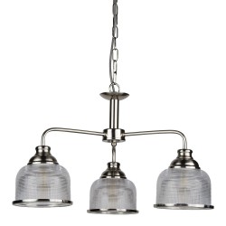 Bistro II - Textured Clear Glass & Satin Silver 3 Light Centre Fitting Bistro II - Textured Clear Glass & Satin Silver 3 Light Centre Fitting