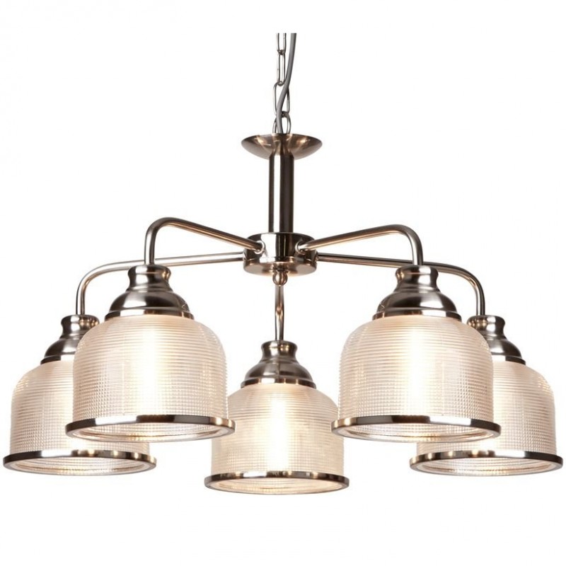 Searchlight-1685-5SS - Bistro II - Textured Clear Glass & Satin Silver 5 Light Centre Fitting