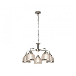 Bistro II - Satin Silver 5 Light Centre Fitting with Textured Clear Glass
