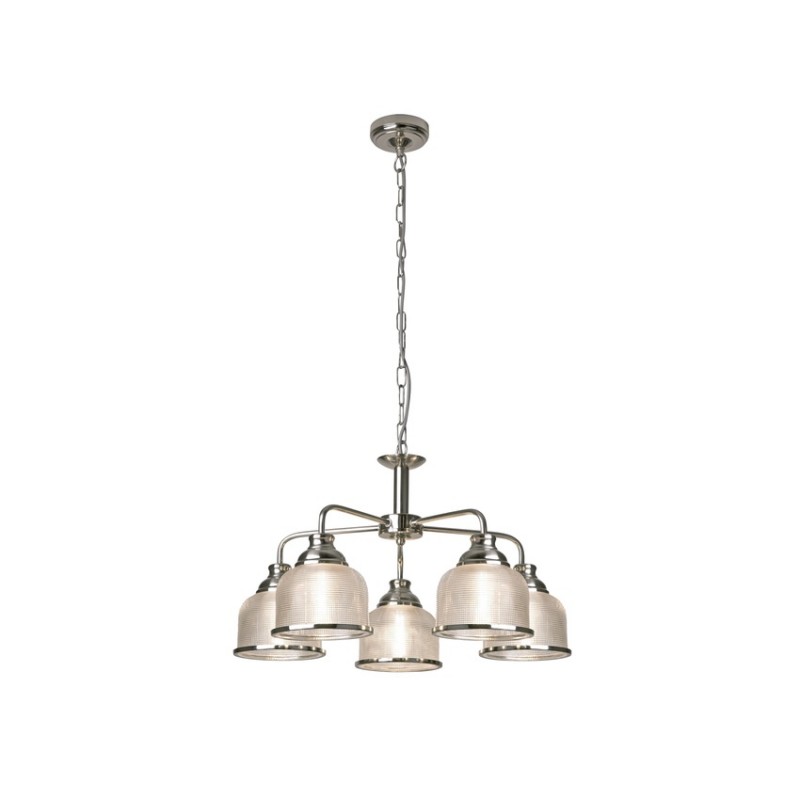 Searchlight-1685-5SS - Bistro II - Satin Silver 5 Light Centre Fitting with Textured Clear Glass