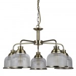 Bistro II - Textured Clear Glass & Antique Brass 5 Light Centre Fitting Bistro II - Textured Clear Glass & Antique Brass 5 Light Centre Fitting
