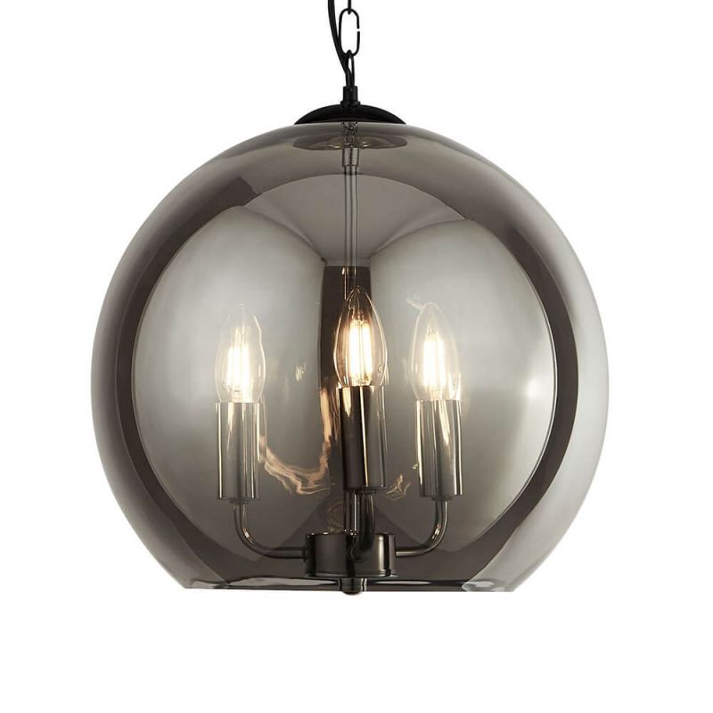 Ceiling Lights - Sphere - Smoky Glass & Black 3 Light Pendant Searchlight-1783-3SM - Sphere - Smoky Glass & Black 3 Light Pendant