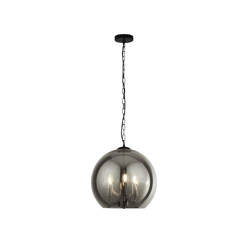 Ceiling Lights - Sphere - Smoky Glass & Black 3 Light Pendant Searchlight-1783-3SM - Sphere - Smoky Glass & Black 3 Light Pendant