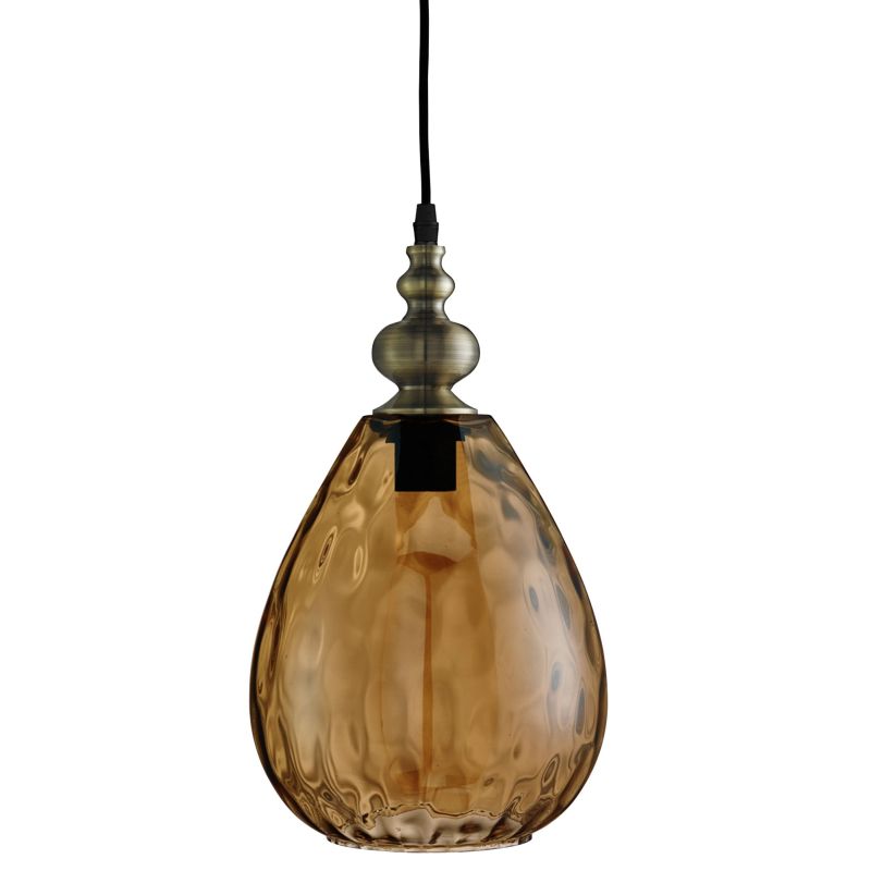 Ceiling Lights - Indiana - Texture Amber Glass with Antique Brass Single Pendant Searchlight-2019AM - Indiana - Texture Amber Glass with Antique Brass Single Pendant