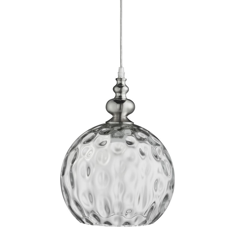 Ceiling Lights - Indiana - Texture Clear Glass with Satin Silver Single Pendant Searchlight-2020CL - Indiana - Texture Clear Glass with Satin Silver Single Pendant