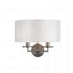 Knightsbridge - Satin Silver 2 Light Wall Lamp with White Shade Knightsbridge - Satin Silver 2 Light Wall Lamp with White Shade