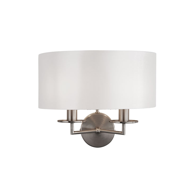 Searchlight-20889 - Knightsbridge - Satin Silver 2 Light Wall Lamp with White Shade