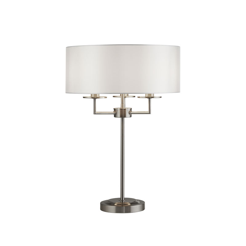 Searchlight-20890 - Knightsbridge - Satin Silver 3 Light Table Lamp with White Shade