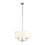 Knightsbridge - Satin Silver & White Fabric 3 Light Pendant Knightsbridge - Satin Silver & White Fabric 3 Light Pendant