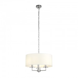 Knightsbridge - Satin Silver & White Fabric 3 Light Pendant Knightsbridge - Satin Silver & White Fabric 3 Light Pendant