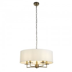 Knightsbridge - Antique Brass & White Fabric 5 Light Pendant Knightsbridge - Antique Brass & White Fabric 5 Light Pendant