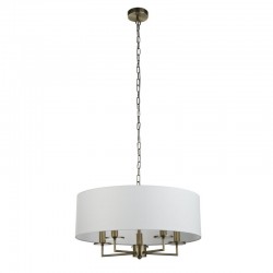 Knightsbridge - Antique Brass & White Fabric 5 Light Pendant Knightsbridge - Antique Brass & White Fabric 5 Light Pendant