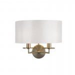 Knightsbridge - Antique Brass 2 Light Wall Lamp with White Shade Knightsbridge - Antique Brass 2 Light Wall Lamp with White Shade