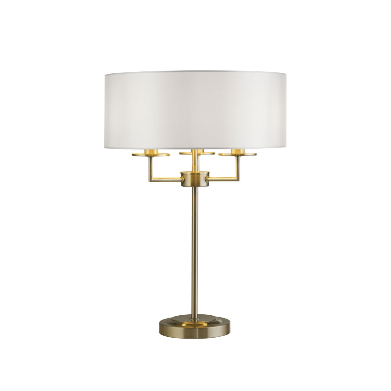 Searchlight-20896 - Knightsbridge - Antique Brass 3 Light Table Lamp with White Shade