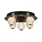 Asteroid - Black 5 Light LED Flush with Clear Acrylic Shades