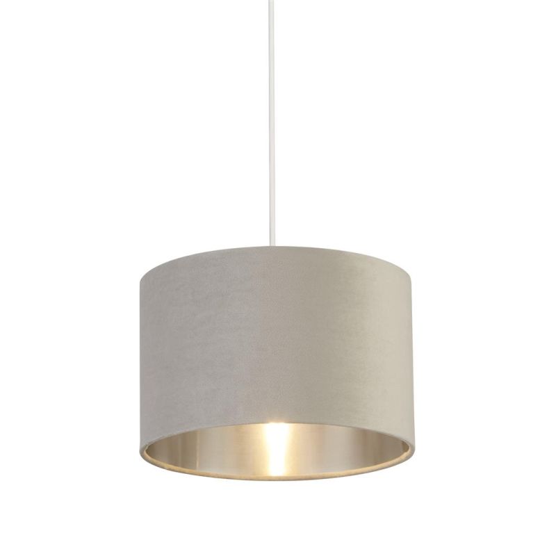 Searchlight-21027GY - Drum - Shade Only - Light Grey Velvet Shade with Silver Inner Ø 28 cm
