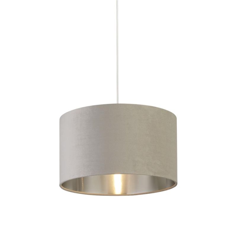 Searchlight-21035GY - Drum - Shade Only - Light Grey Velvet Shade with Silver Inner Ø 38 cm