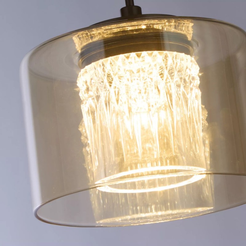 Searchlight-22321-1BZ - Tumblers - Bronze Pendant with Amber & Crystal Glass