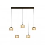 Tumblers - Bronze 5 Light LED over Island Fitting with Amber & Crystal Glass