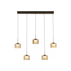 Tumblers - Bronze 5 Light LED over Island Fitting with Amber & Crystal Glass