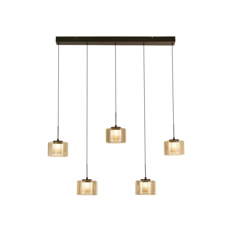 Searchlight-22322-5BZ - Tumblers - Bronze 5 Light LED over Island Fitting with Amber & Crystal Glass