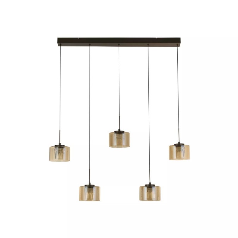 Searchlight-22322-5BZ - Tumblers - Bronze 5 Light LED over Island Fitting with Amber & Crystal Glass