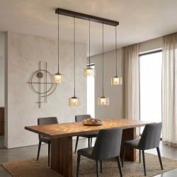 Tumblers - Bronze 5 Light LED over Island Fitting with Amber & Crystal Glass