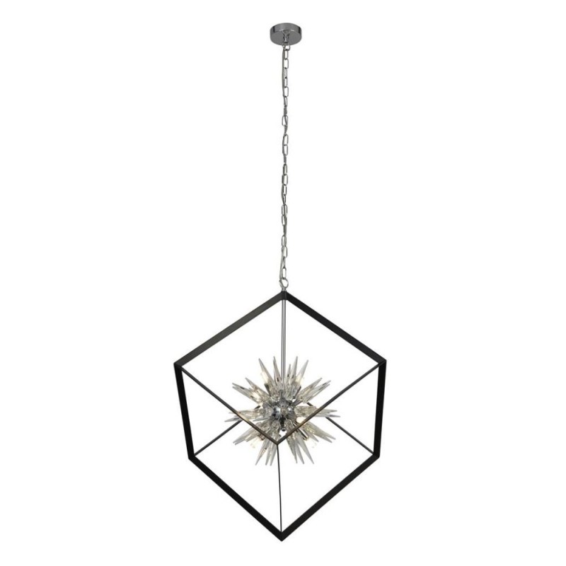 Searchlight-22606-1BK - Stellar - Matt Black & Chrome 6 Light Pendant with Crystal