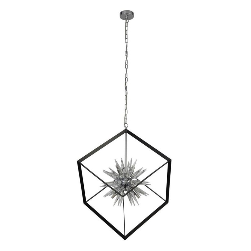 Searchlight-22606-1BK - Stellar - Matt Black & Chrome 6 Light Pendant with Crystal