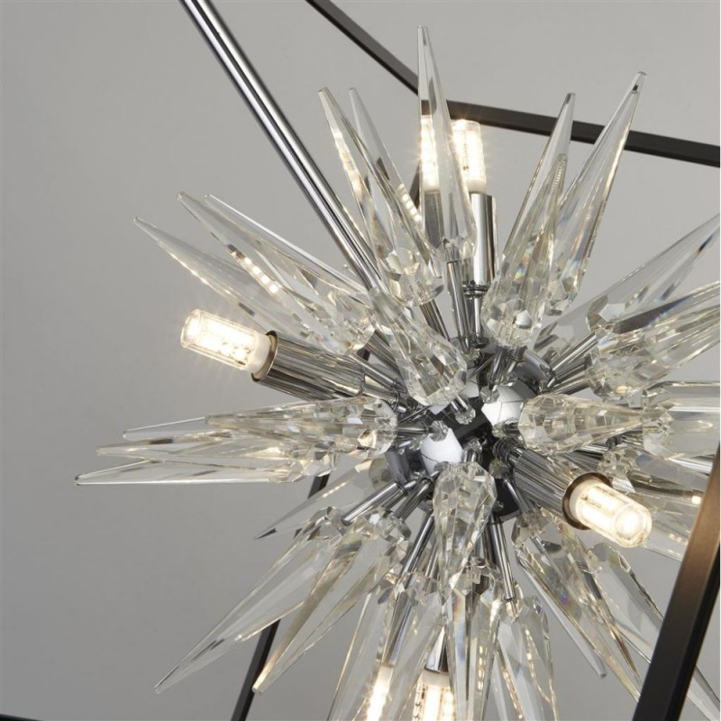 Searchlight-22606-1BK - Stellar - Matt Black & Chrome 6 Light Pendant with Crystal