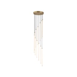 Flare - Satin Brass 12 Light CCT Cluster Pendant with White Tubes