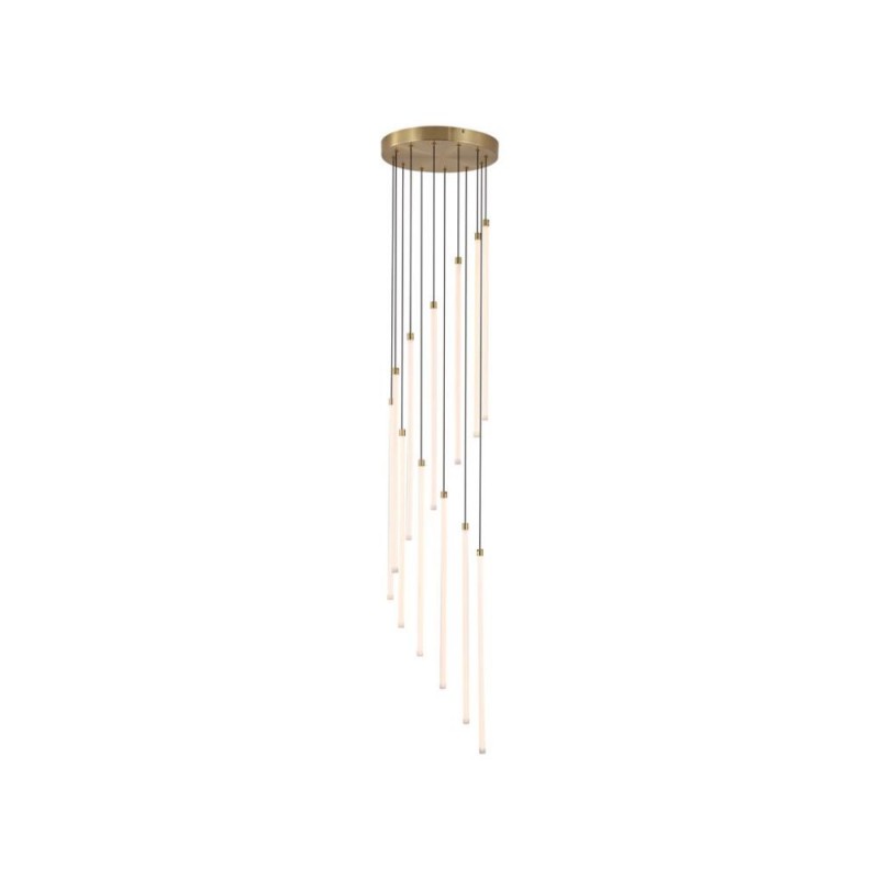 Searchlight-22712SB - Flare - Satin Brass 12 Light LED Cluster Pendant with White Tubes