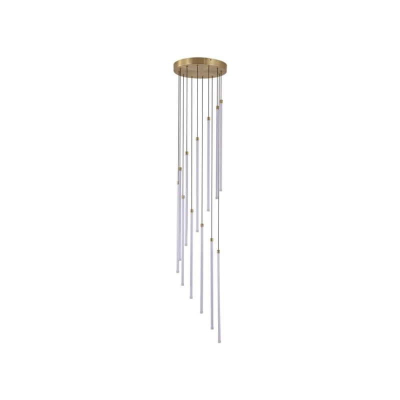Searchlight-22712SB - Flare - Satin Brass 12 Light LED Cluster Pendant with White Tubes