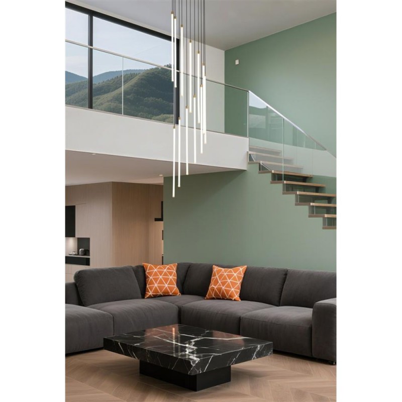 Searchlight-22712SB - Flare - Satin Brass 12 Light LED Cluster Pendant with White Tubes