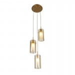 Duo III - Satin Gold 3 Light Cluster Pendant with Amber & Frosted Glasses Duo III - Satin Gold 3 Light Cluster Pendant with Amber & Frosted Glasses