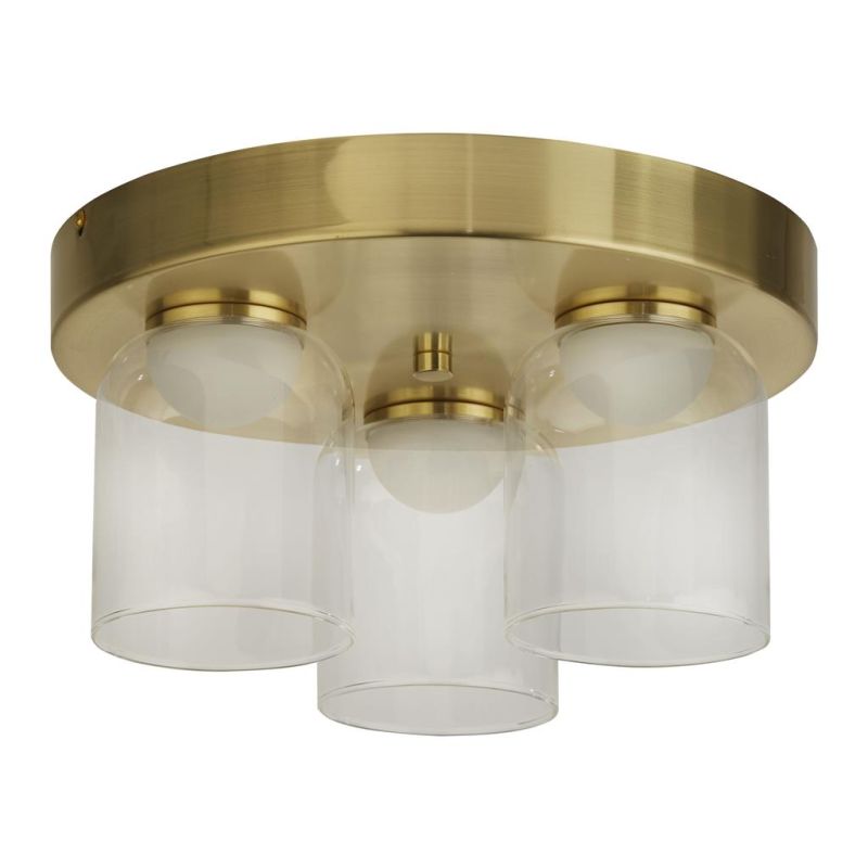 Searchlight-23083-3SB - Highball - Satin Brass 3 Light LED Flush with Clear Glass IP44