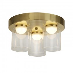 Highball - Satin Brass 3 Light LED Flush with Clear Glass IP44