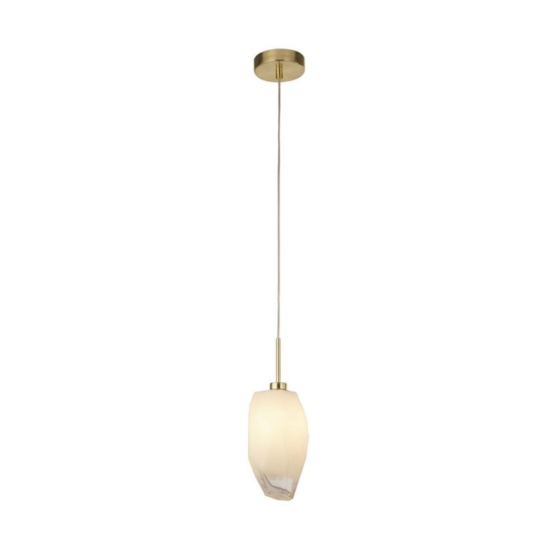 Searchlight-23141-1SB - Rocky - Satin Brass Pendant with White, Brushed Painted Glass