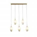 Rocky - Satin Brass 5 Light over Island Fitting with White, Brushed Painted Glass Rocky - Satin Brass 5 Light over Island Fitting with White, Brushed Painted Glass