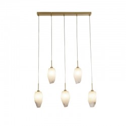 Rocky - Satin Brass 5 Light over Island Fitting with White, Brushed Painted Glass Rocky - Satin Brass 5 Light over Island Fitting with White, Brushed Painted Glass