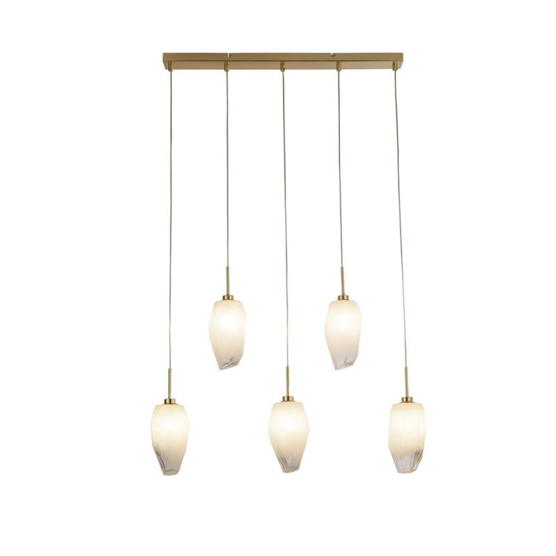 Searchlight-23145-5SB - Rocky - Satin Brass 5 Light over Island Fitting with White, Brushed Painted Glass